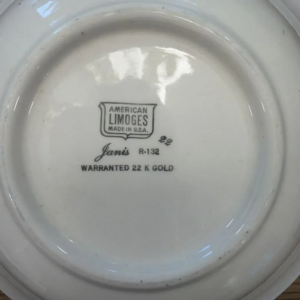 5 Piece Vintage American Limoges Janis R132 22k Gold Serving Bowl,  Plate-3 bowl